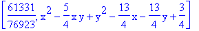[61331/76923, x^2-5/4*x*y+y^2-13/4*x-13/4*y+3/4]